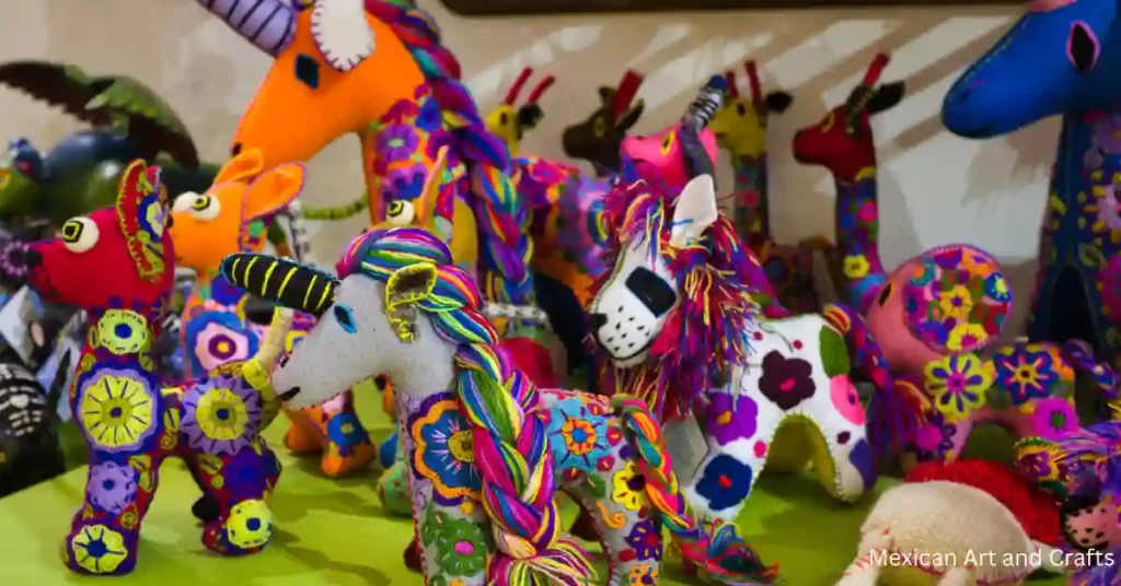 Handmade Mexican art and crafts in a Cancun market.